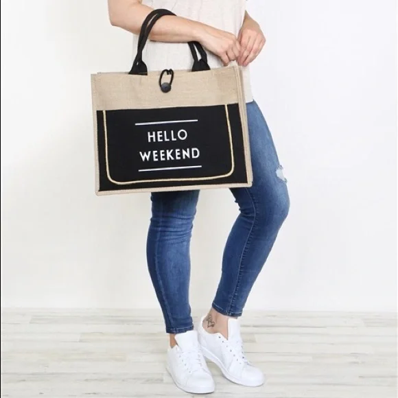 🛍HOST PICK🛍 HELLO WEEKEND TOTE BAG - BLACK - Picture 1 of 5